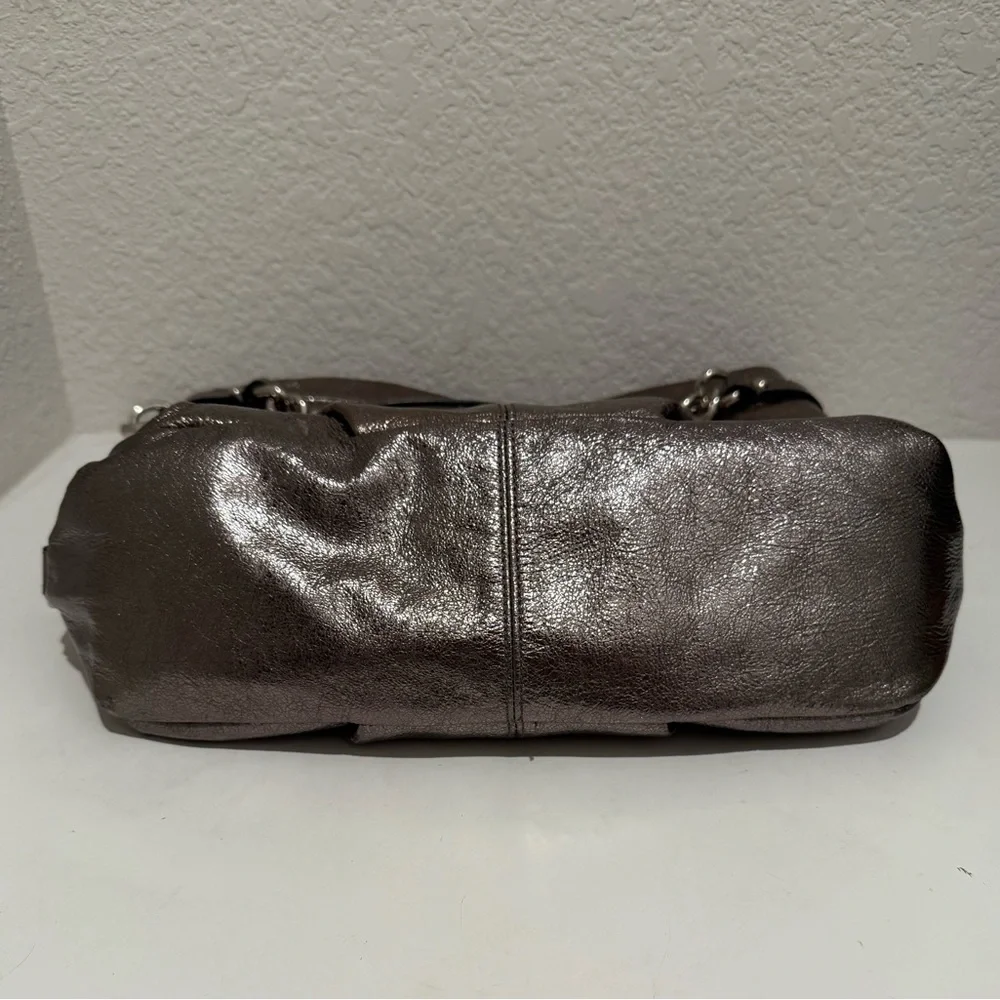 COACH Brooke Large Leather Metallic Gunmetal Silver Hobo Slouchy Bag F16618